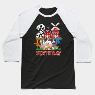 2nd Birthday Farm Cow Funny Gift For Boys Girls Kids Baseball T-Shirt